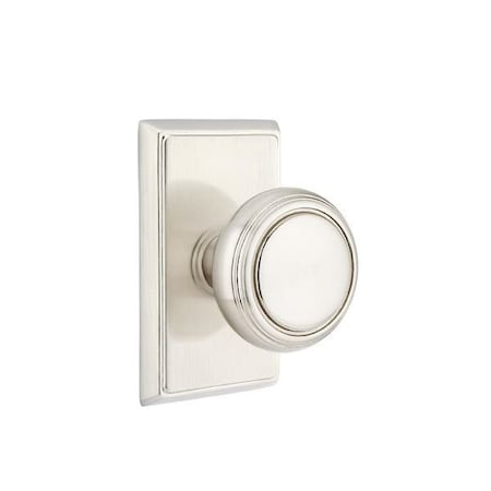 Emtek Norwich Knob 2-3/8 in Backset Passage w/Rectangular Rose for 1-1/4 in to 2 in Door Satin Nickel 8121NWUS15